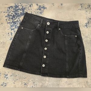 American Eagle Black Denim Button Front Mini Skirt, 6